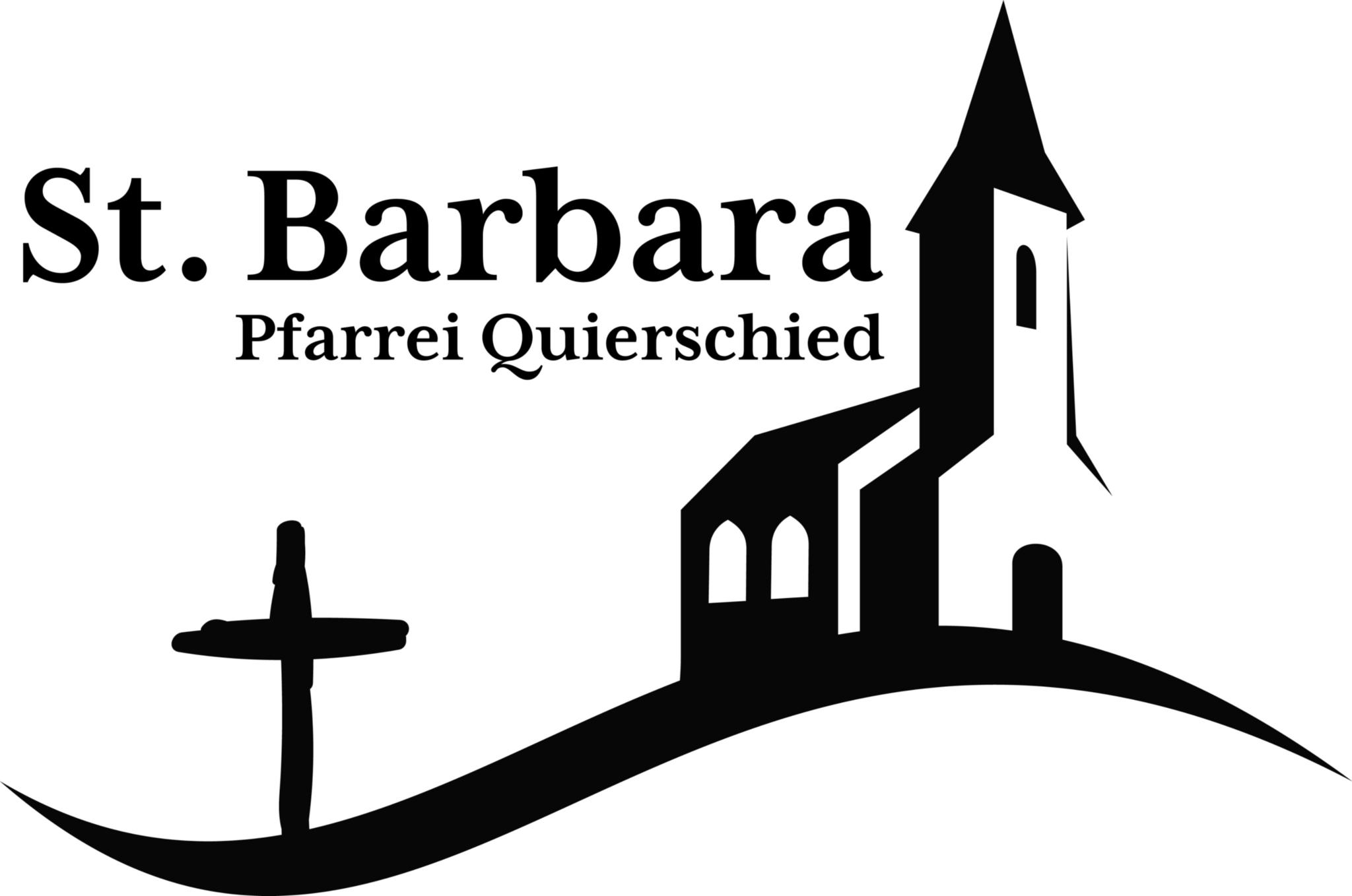 Man sieht das Logo der Pfarrei: Eine Kirche in schwarz-weiß mit einem Kreuz daneben