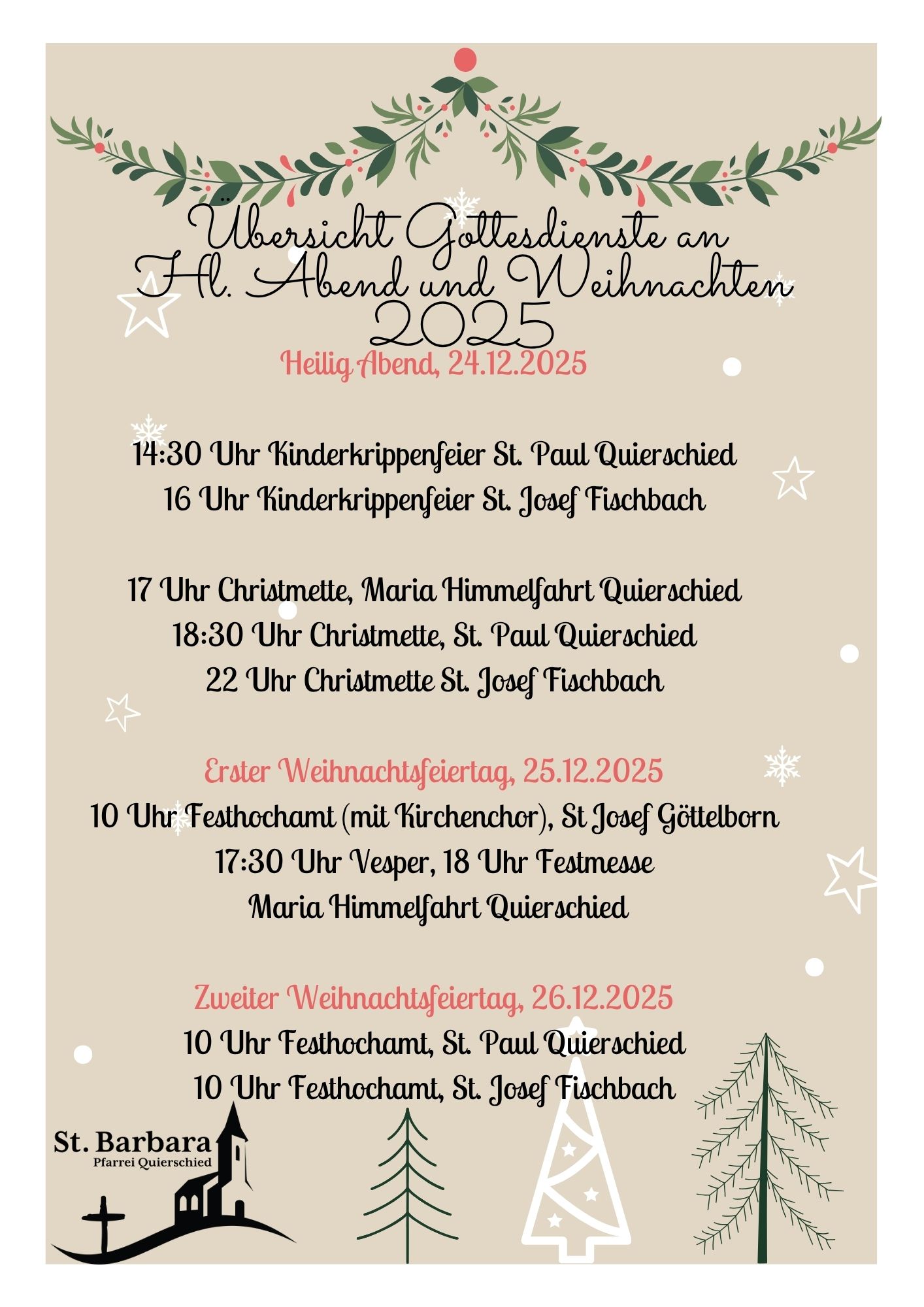 Übersicht Weihnachtsgottesdienste Quierschied